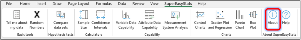 SuperEasyStats toolbar with About button highlighted